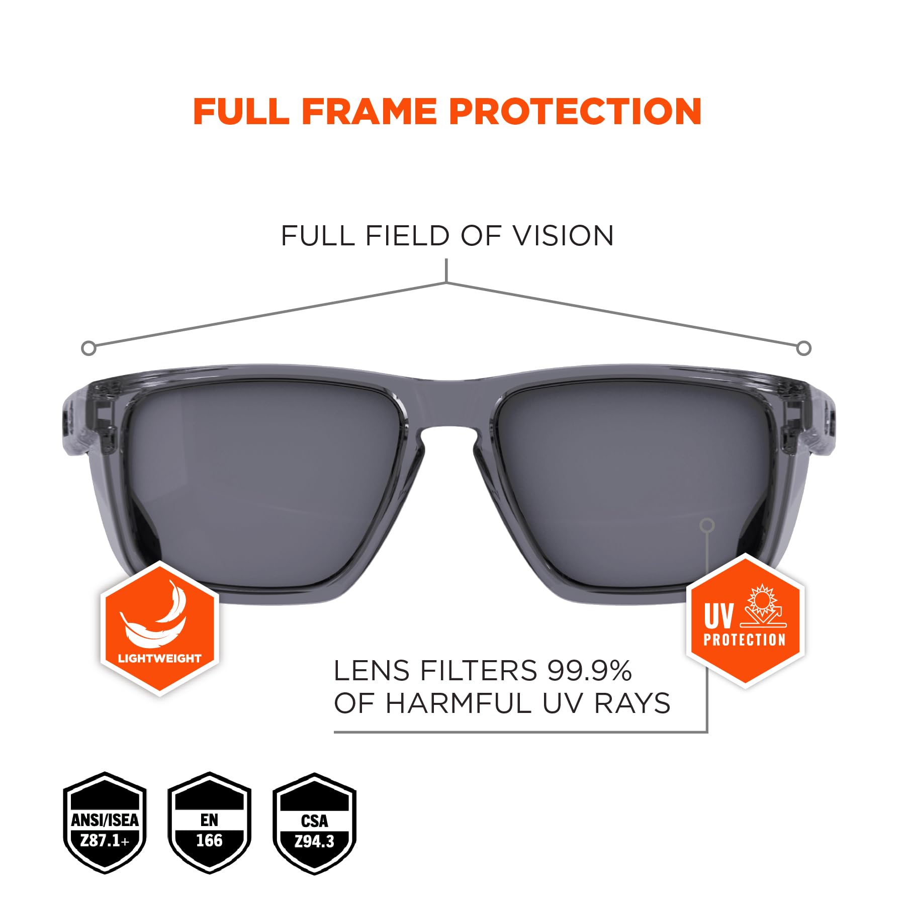 Ergodyne Lunettes de sécurité Skullerz SIXTEN avec protections latérales, anti-buée et anti-rayures, ANSI z87.1 avec sac de protection pour nettoyer et ranger les lunettes en microfibre