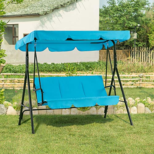 image for Mcombo 3-Person Outdoor Patio Swing Chair, Convertible Canopy Hanging 