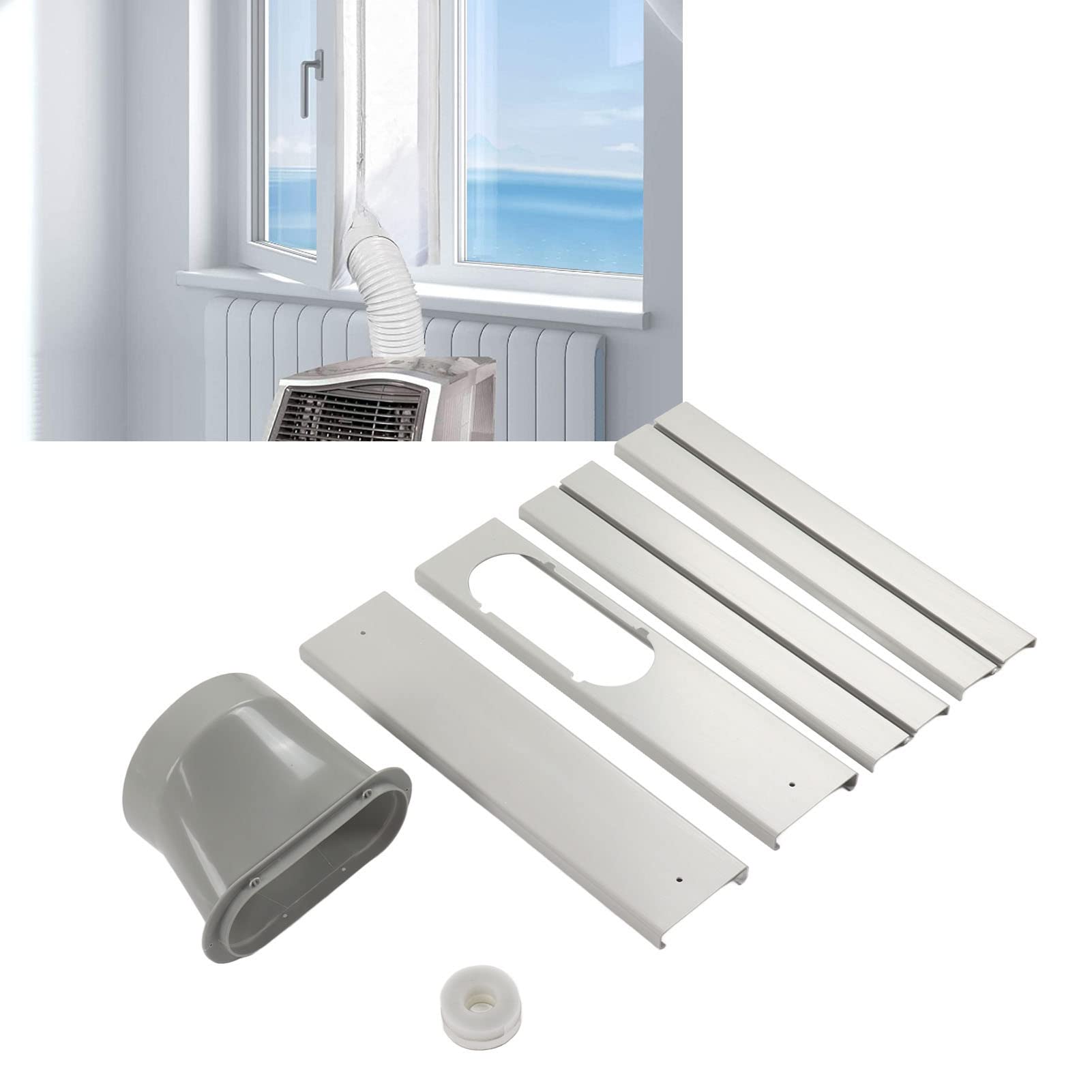 Kit Finestra per Condizionatore Portatile Regolabile 43-140cm con Adattatore 130mm PVC Include 4 Deflettori Viti e Striscia Fissa