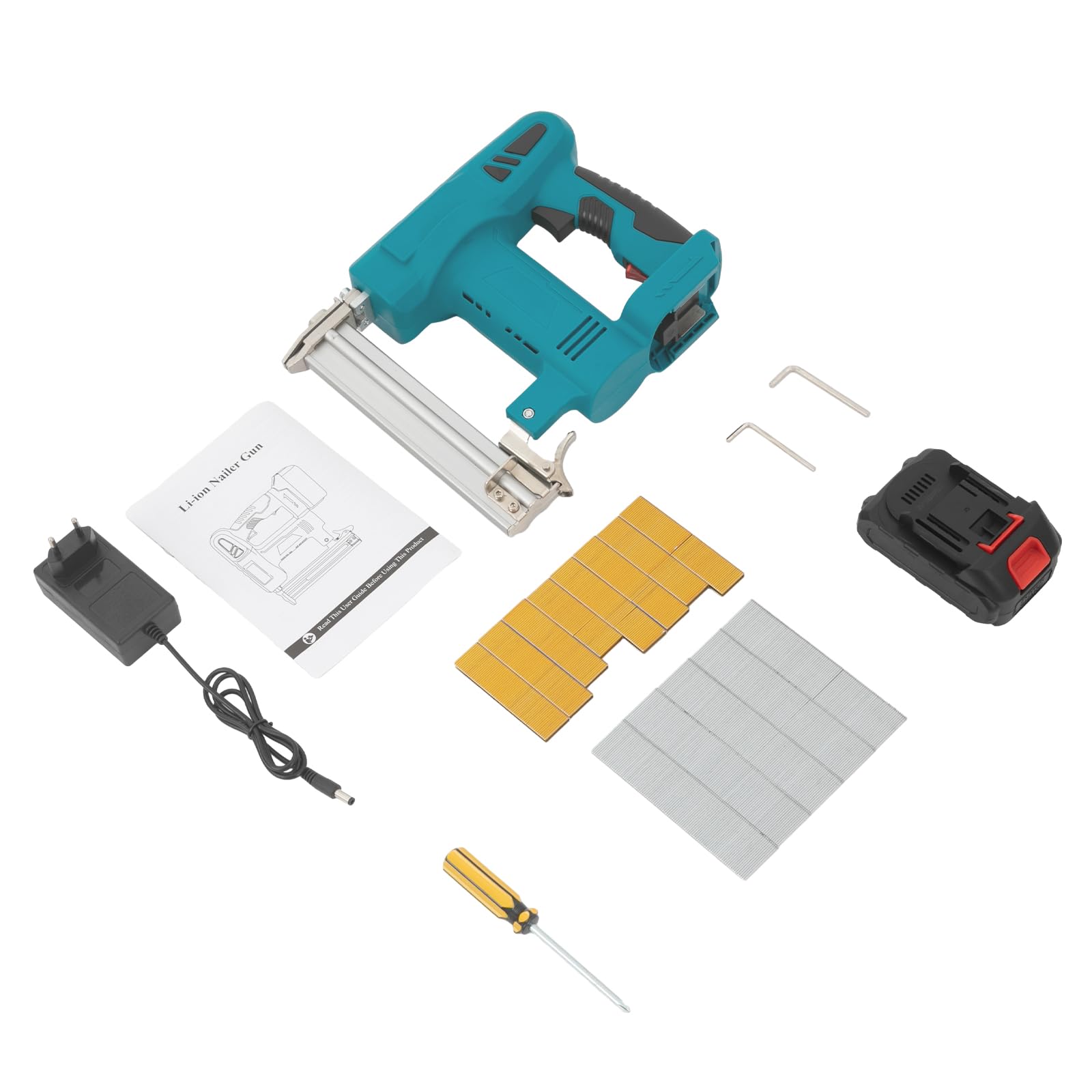 Juego de pistola de clavos 2 en 1, clavadora eléctrica, pistola de uñas inalámbrica con dos modos de clavo, grapadora de grapas, adecuada para carpintería, muebles tapizados, revestimientos