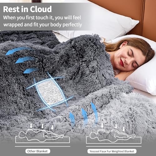 Image of yescool Weighted Blanket for Adults (20 lbs, 60 inch x 80 inch, Obsidian Black) Heavy Blanket for Sleeping Perfect for 140-160 lbs, Queen Size Faux Fur Blanket with Premium Glass Bead