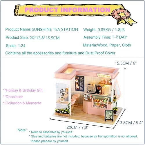 Miniatura 3 de Roroom Kit de casa de muñecas en miniatura y muebles, modelo de casa de muñecas de madera 3D con cubierta a prueba de polvo y LED, idea creativa de