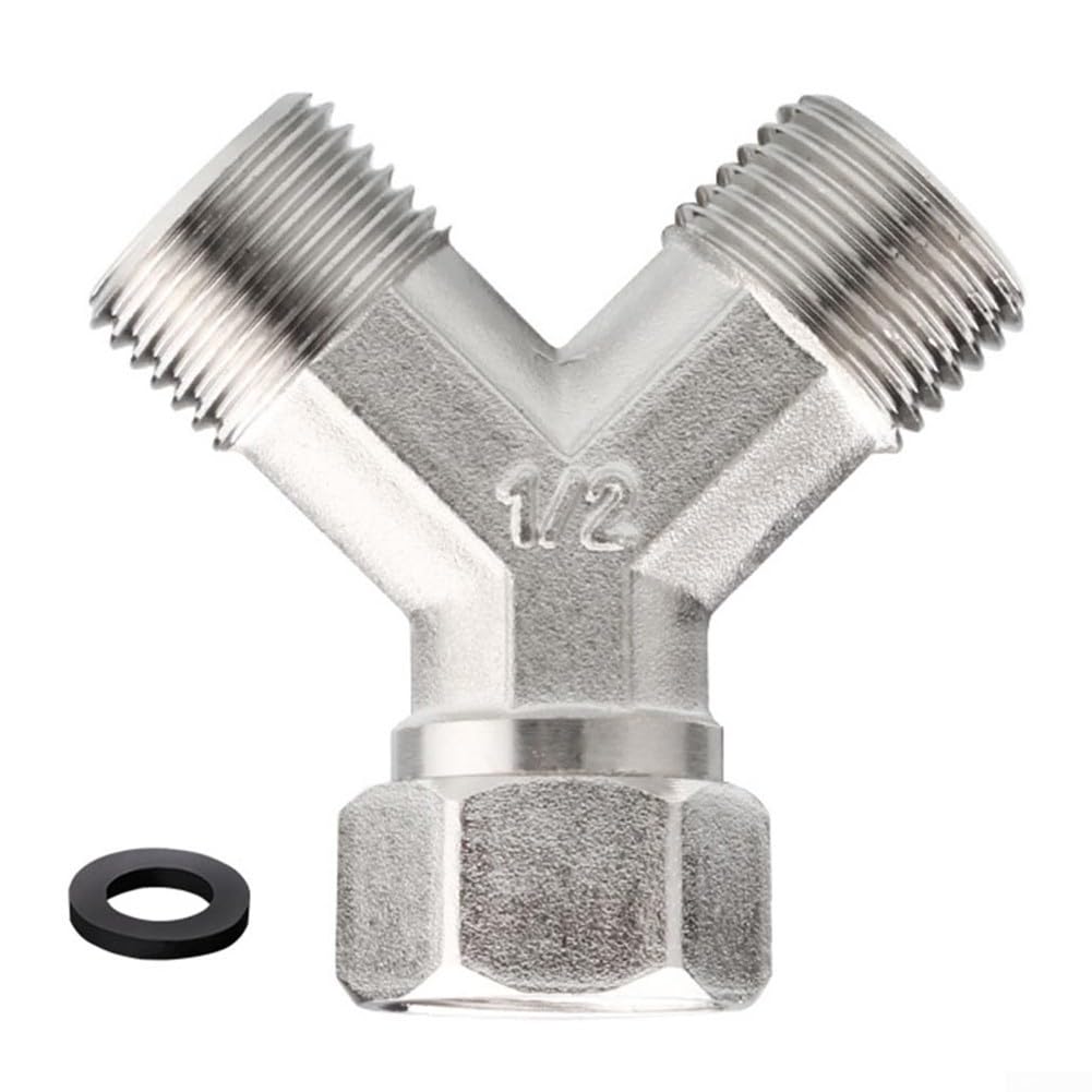 Copper Y Splitter Connector Dual Water Outlet Adapter 1/2 Inch Threading for Dishwasher Washing Machine Tap Plumbing Fixtures