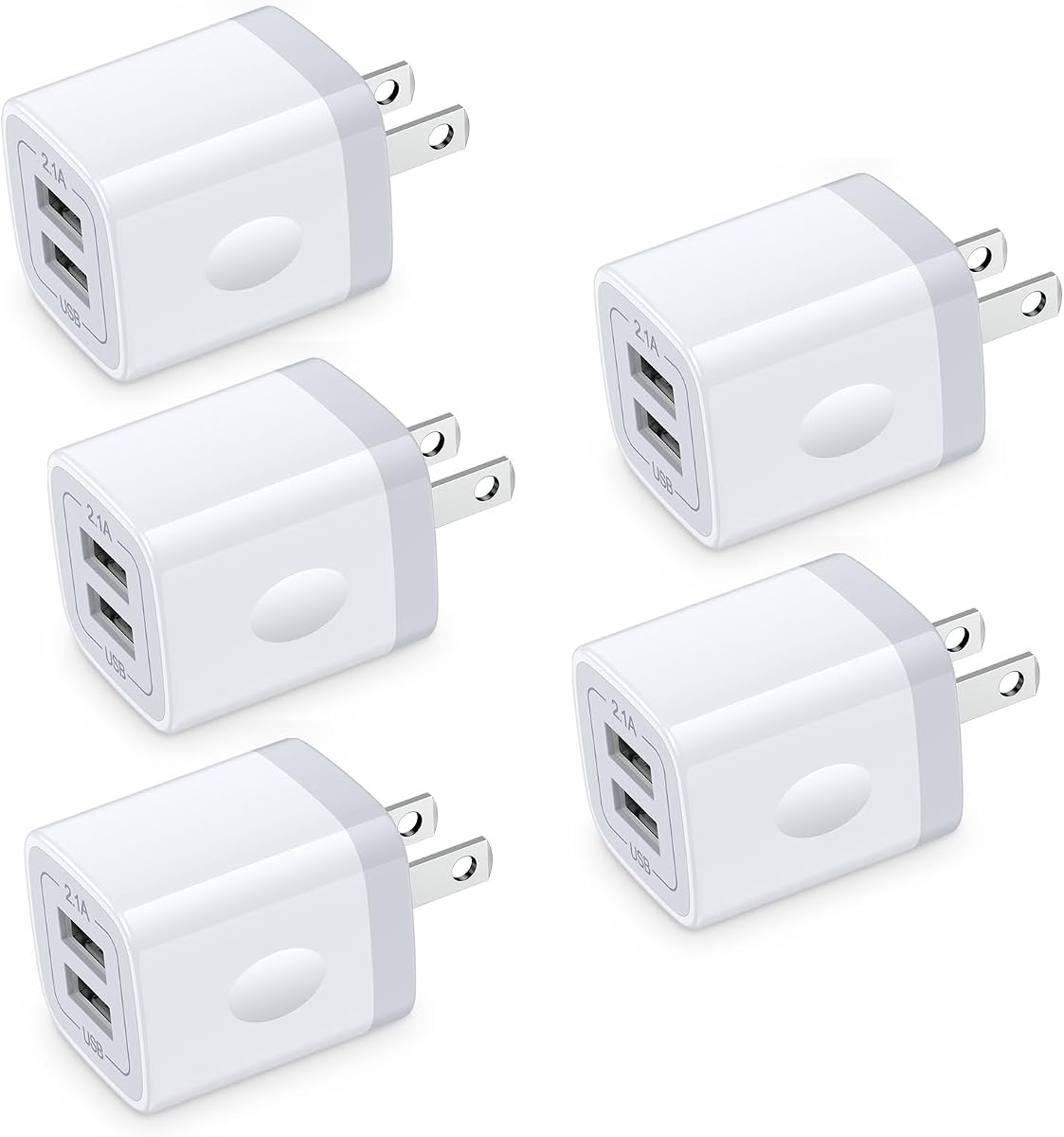 USB Wall Charger,Charging Block,5Pack 2.1A Quick Dual Port Plug Charger Box | Cubes for iPhone 17 16 15 14 13 12 11 Pro Max XR 8 7 6 Plus,Samsung Galaxy S26 S25 S24 S23 S22 S21 Ultra S10 S20 Plus A14 A15