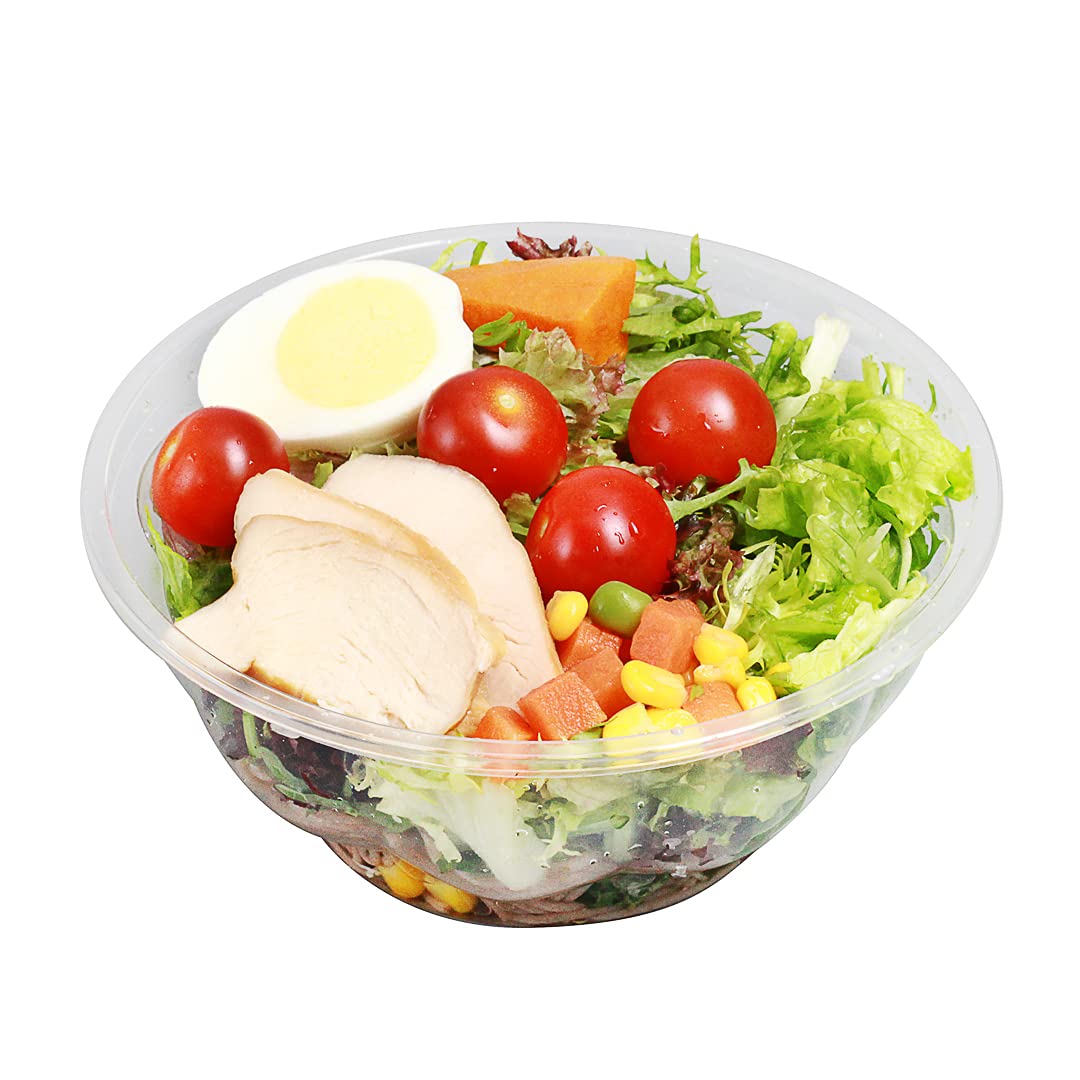 Thermo Tek 32 Ounce Disposable Salad Containers, 50 Round Clear Plastic Bowls - Avoids Cracks And Leaks, Sustainable, For Cold Foods, Lids Sold Separately
