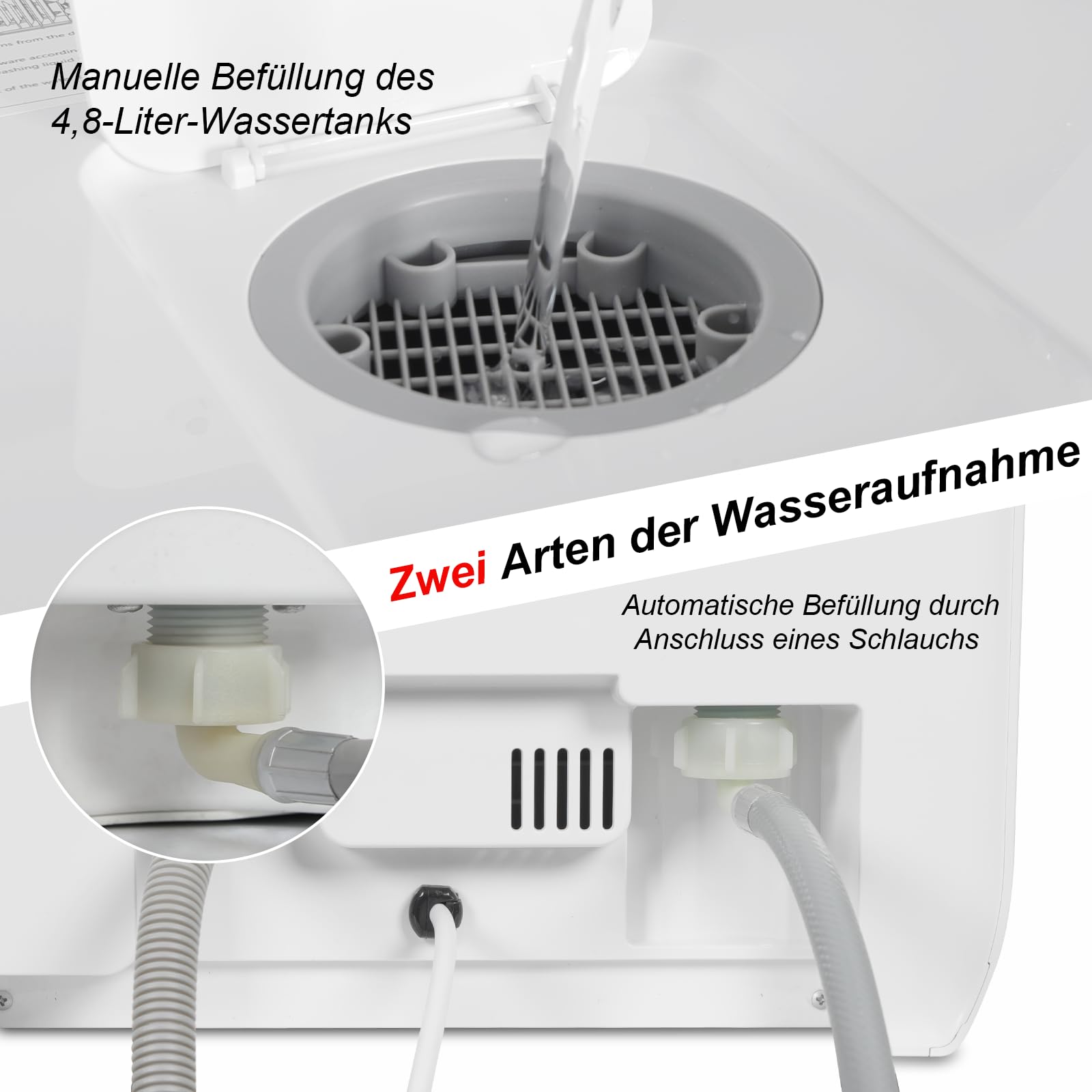 YU YUSING Mini Geschirrspüler Tischgeschirrspüler 7 Programme 3 Gedecke 4.8L Wassertank LED-Display Touch-Steuerung