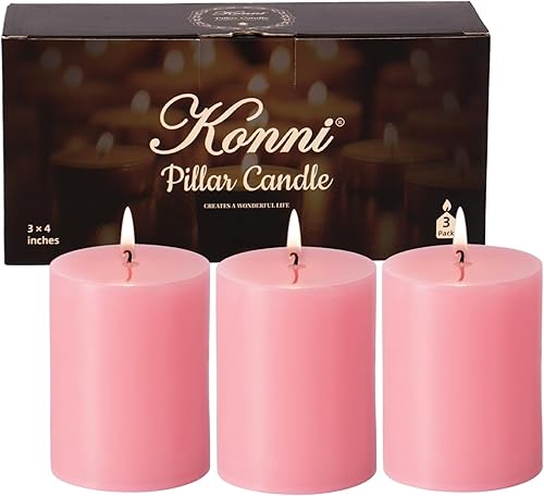Miniatura 11 de KONNI Juego de 3 velas de pilar rojo sin perfume de 3 x 4 pulgadas, velas de 39 horas de combustión, velas redondas grandes sin humo y sin goteo