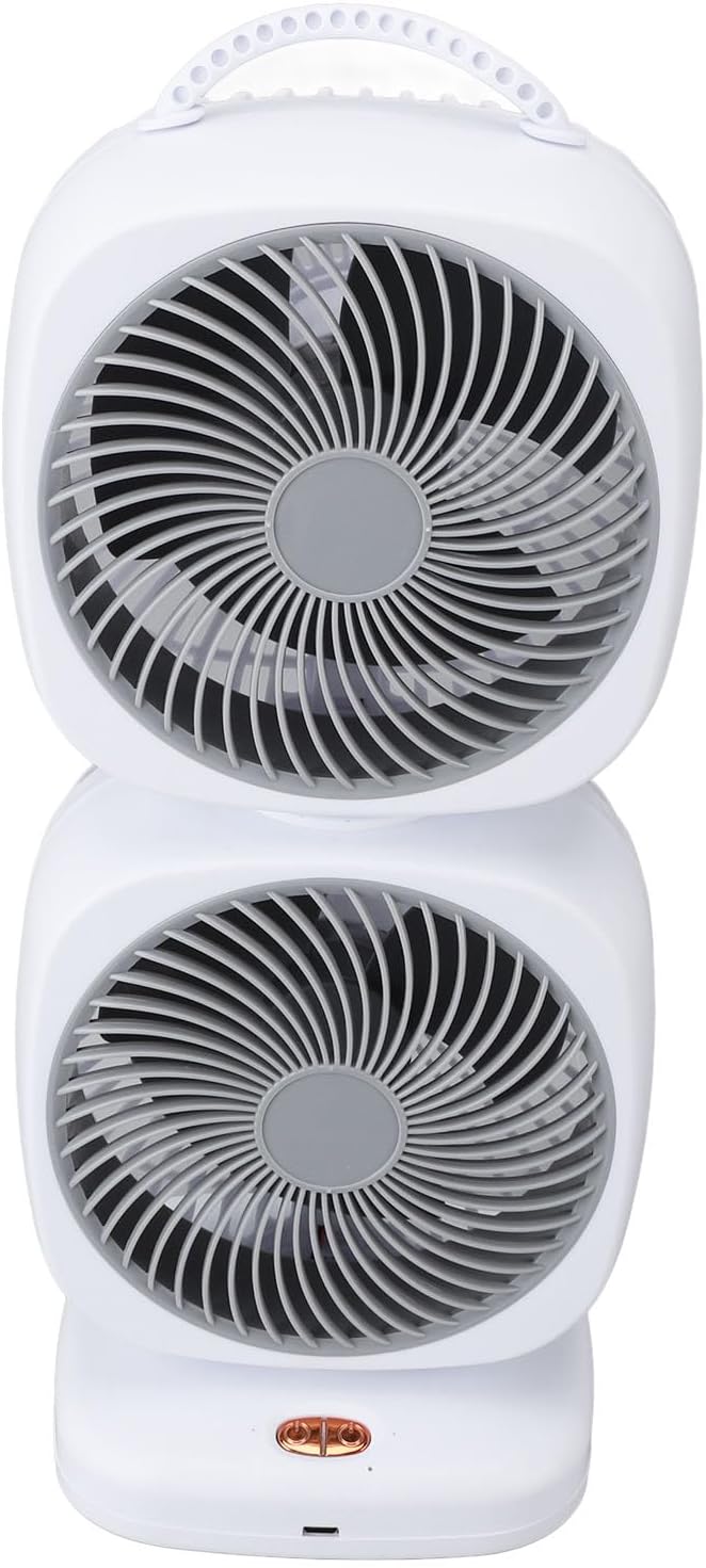 Double Layer Tower Fan, Portable Desk Fan, Gray, 5 Speeds, Rechargeable 2400mAh Battery - Powerful Airflow, Ultra Wide Oscillation, Ideal for Home and Camping