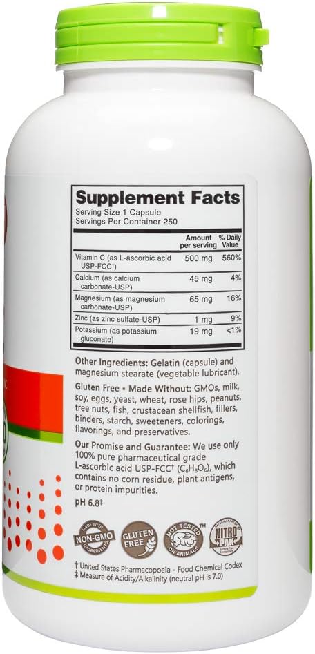 NutriBiotic Buffered Vitamin C 500 Mg, 250 Caps | Pharmaceutical Grade Vitamin C with Calcium, Magnesium, Potassium & Zinc for Antioxidant & Collagen Support | Non-GMO & Gluten Free