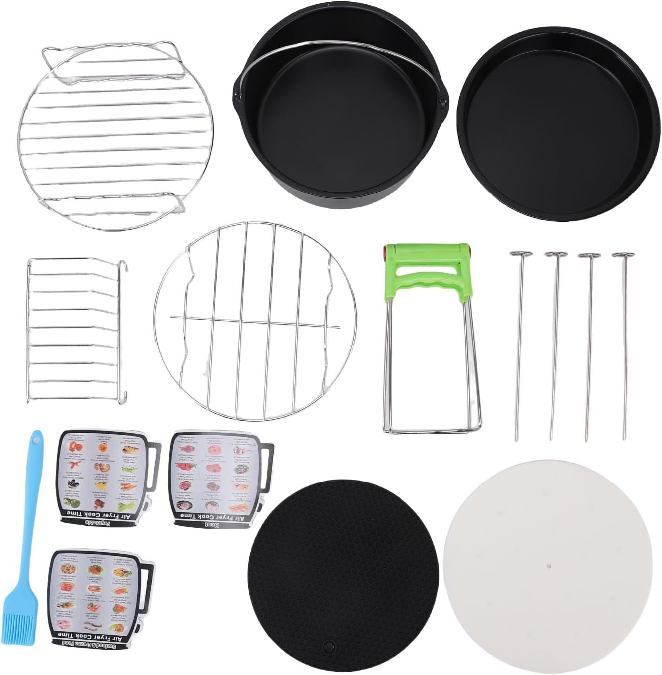 Asixxsix Air Fryer Accessories Set, Stainless Steel Material Non Stick Coating with Comprehensive Kit for 4 5 5 8 Quart Air Fryers Including Pizza Pan and Skewer Rack