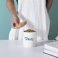 Vista 4 de LEETOYI Recipiente para golosinas para gatos con tapa, tarros de cerámica para perros de 4.5 pulgadas, 31 onzas (blanco)