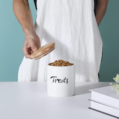 Miniatura 4 de LEETOYI Recipiente para golosinas para gatos con tapa, tarros de cerámica para perros de 4.5 pulgadas, 31 onzas (blanco)