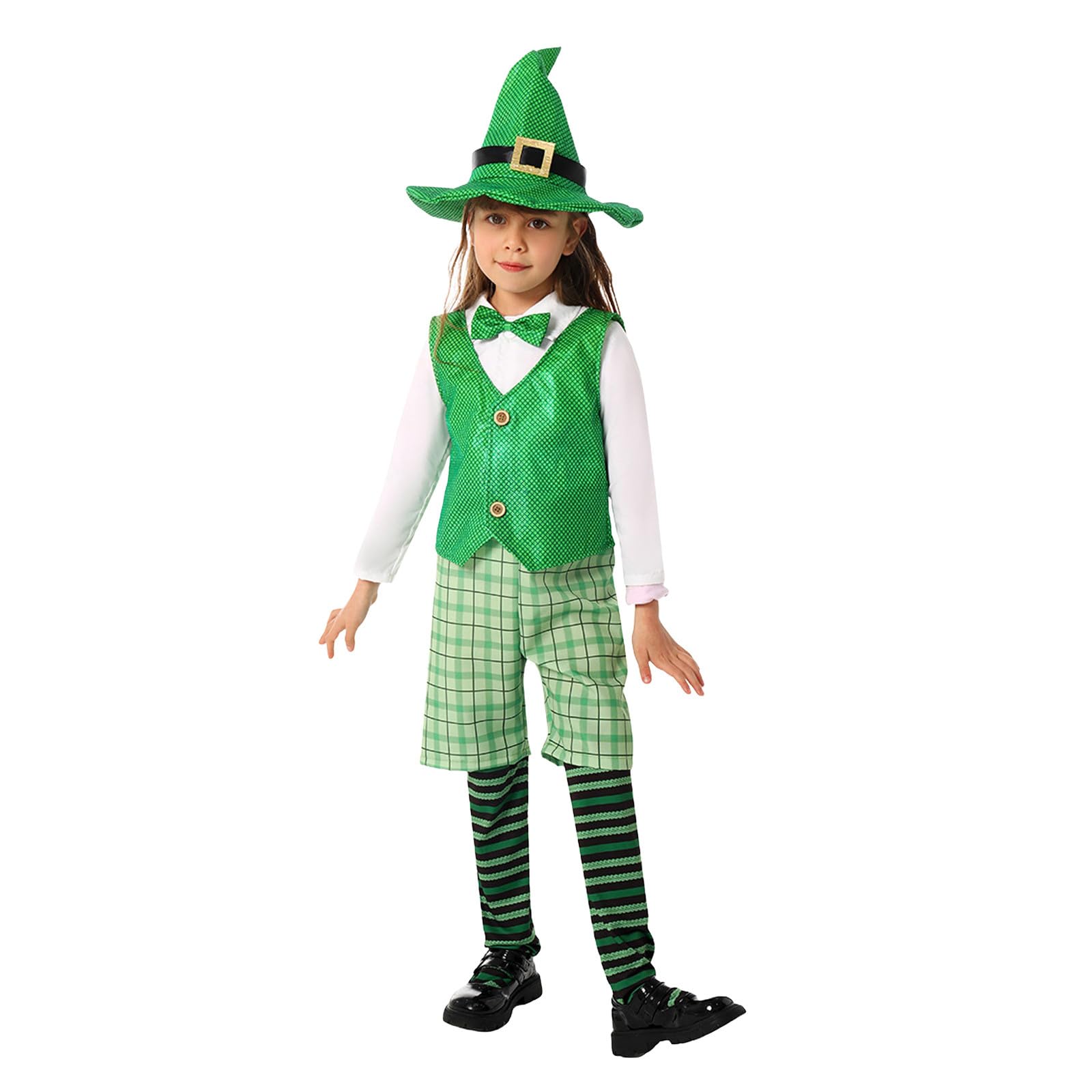 Générique Déguisement Enfant Garçon Fille Costume De Lutin Irlandais pour Fête Et Spectacle Tenue Complète avec Chapeau Déguisement Carnaval Enfant