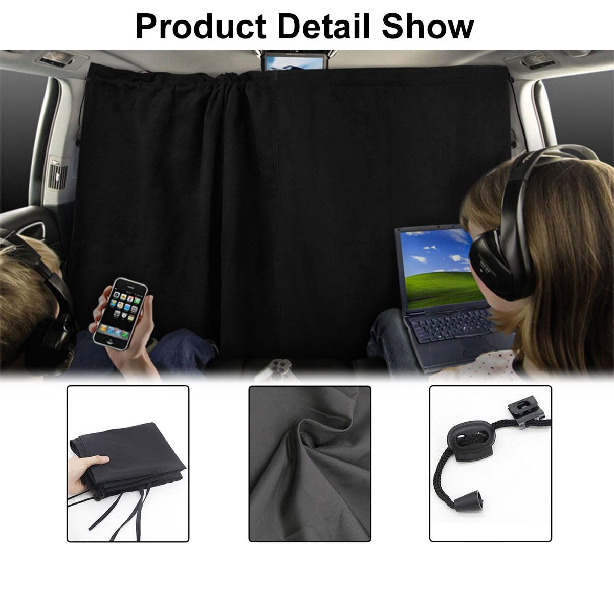 Set di 3 Tende Divisorie per Auto, Tenda Divisoria per Seggiolino Auto, Front Rear Divider Privacy Curtains Schermo Isolante, Tendine Parasole Oscuranti per Autos per la Maggior Parte Delle Autos