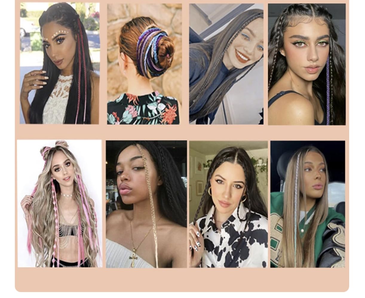 2 x Clip-In Hair Extension Highlights Streaks, Colourful Hair Highlights (Braid - Silver/Grey), 20 inches - Image 2