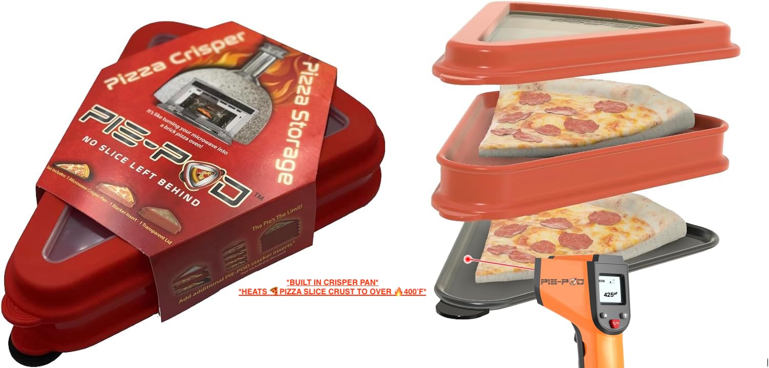 PIE-POD™ - Double Decker - Reusable Pizza Crisper and Pizza Storage Crisper Pan Heats to Over 400'F in the Microwave Oven!