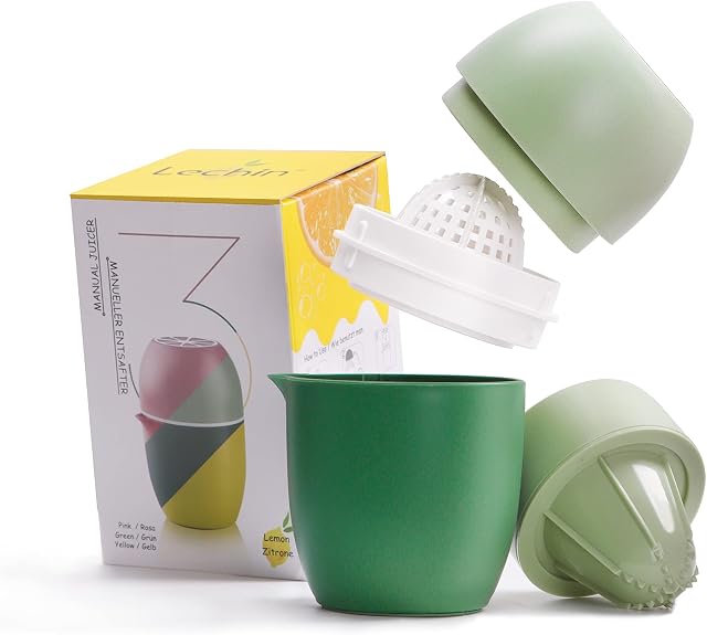 Lechin Lemon Squeezer with Unique Lemon Shape Design Citrus Juicer Manual Two Ways of Use for Different Fruitss (Green)