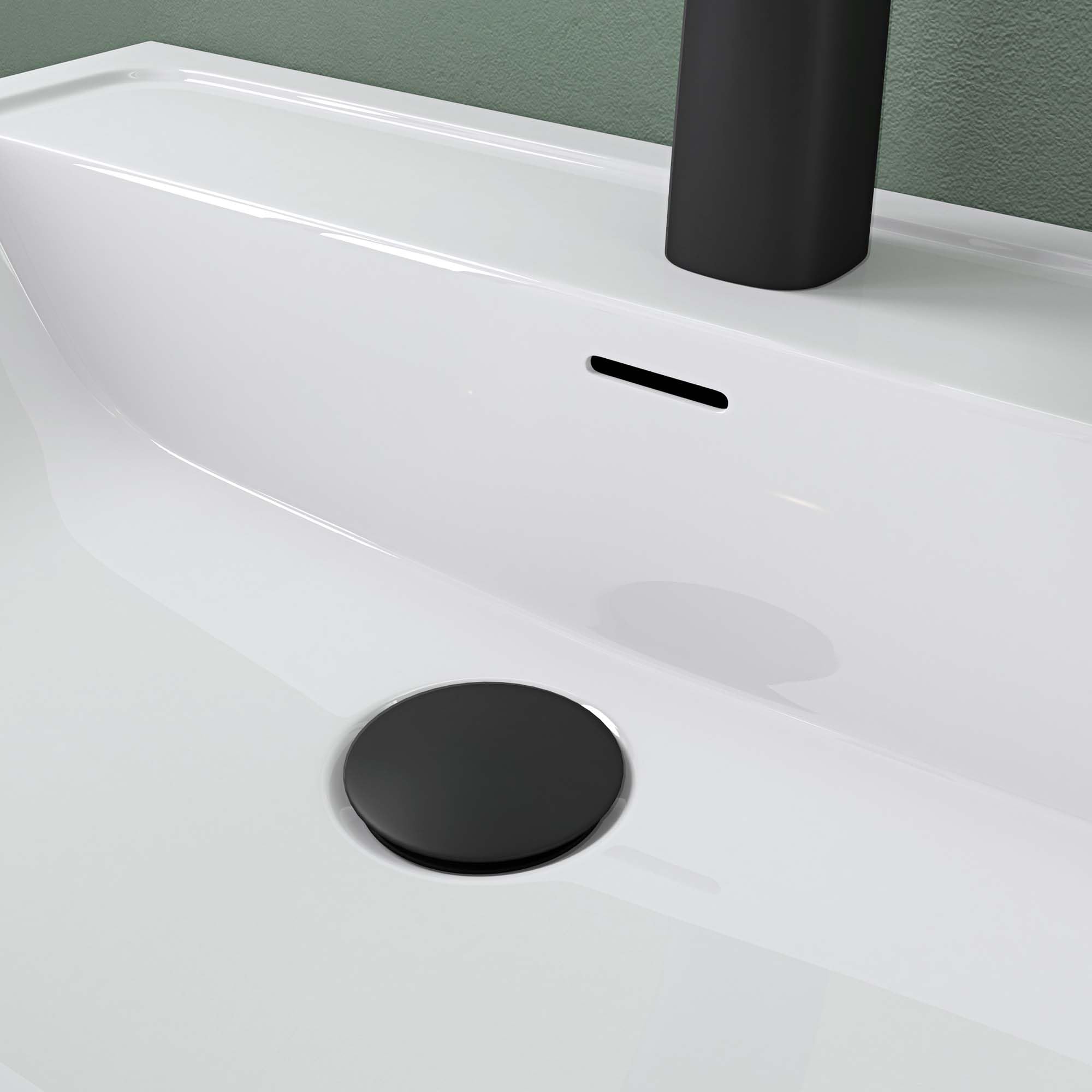 Mai & Mai Waschbecken Einbauwaschbecken 60cm Rechteckige Waschschale aus Mineralguss Weiß glänzend mit Überlauf Colossum08