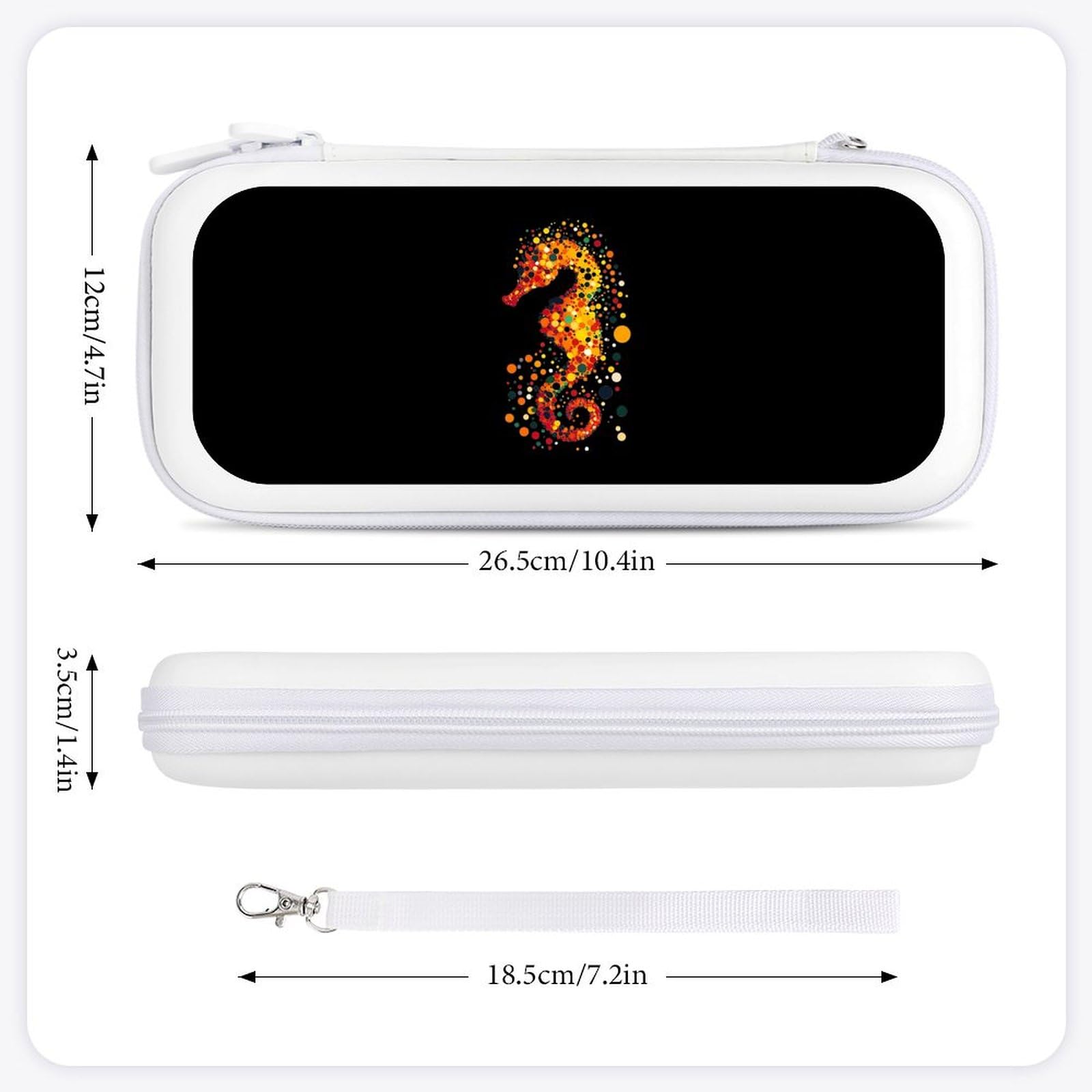 Abstract Hippocampus Seahorse Compatible with Switch Carrying Case Hard Travel Game Bag Pouch with 15 Games Accessories White-style