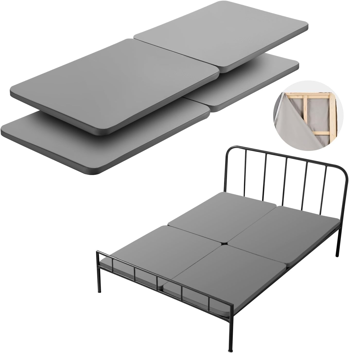 VEVOR 1.5 in Bunkie Board, Queen Size Wooden Mattress Support for Bed, Bed Board Slats with 200D Oxford Cloth, Easy Assembly Support Under Mattress, 4 Pieces 1.5 Inch Thickness Queen