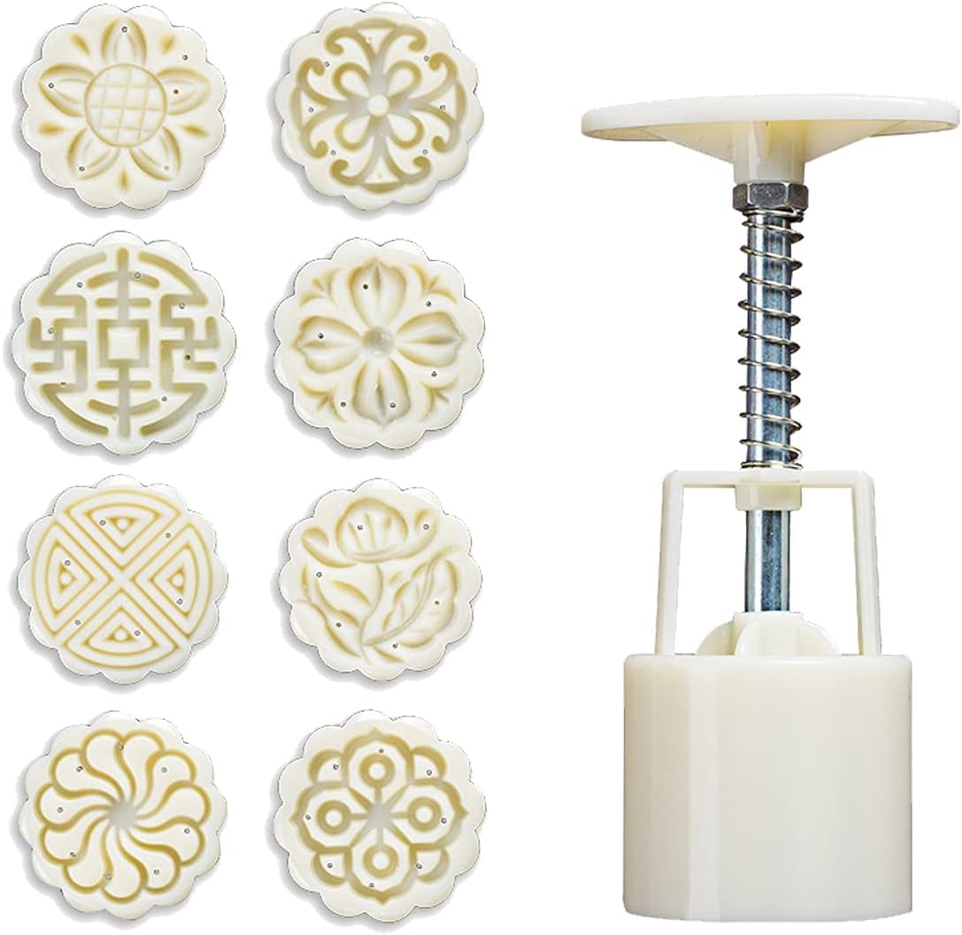 Moon Cake Mold Press Set Moon Cake Mold Flower Moon Cake Mold for Moon Cakes, Biscuits, Pumpkin Pie, Soft Candy, Biscuits, Flower Cakes (8 Cookie Stamps)