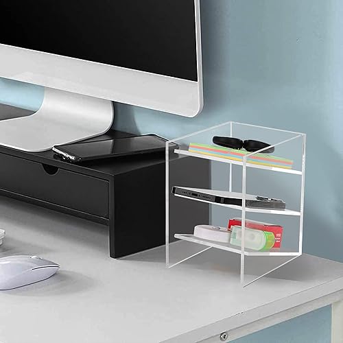 Miniatura 4 de Esonmark Organizador de escritorio de 3 niveles de acrílico transparente, accesorios de escritorio para escritorio, oficina, hogar, carpeta