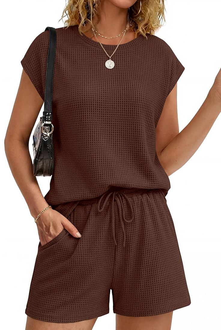 Chándal Mujer Conjunto Mujer Chic y Elegante Waffle 2 Piezas Camiseta Manga Corta y Pantalones Cortos Conjunto Deportivo Mujers Casual Vacacione Trabajo Verano