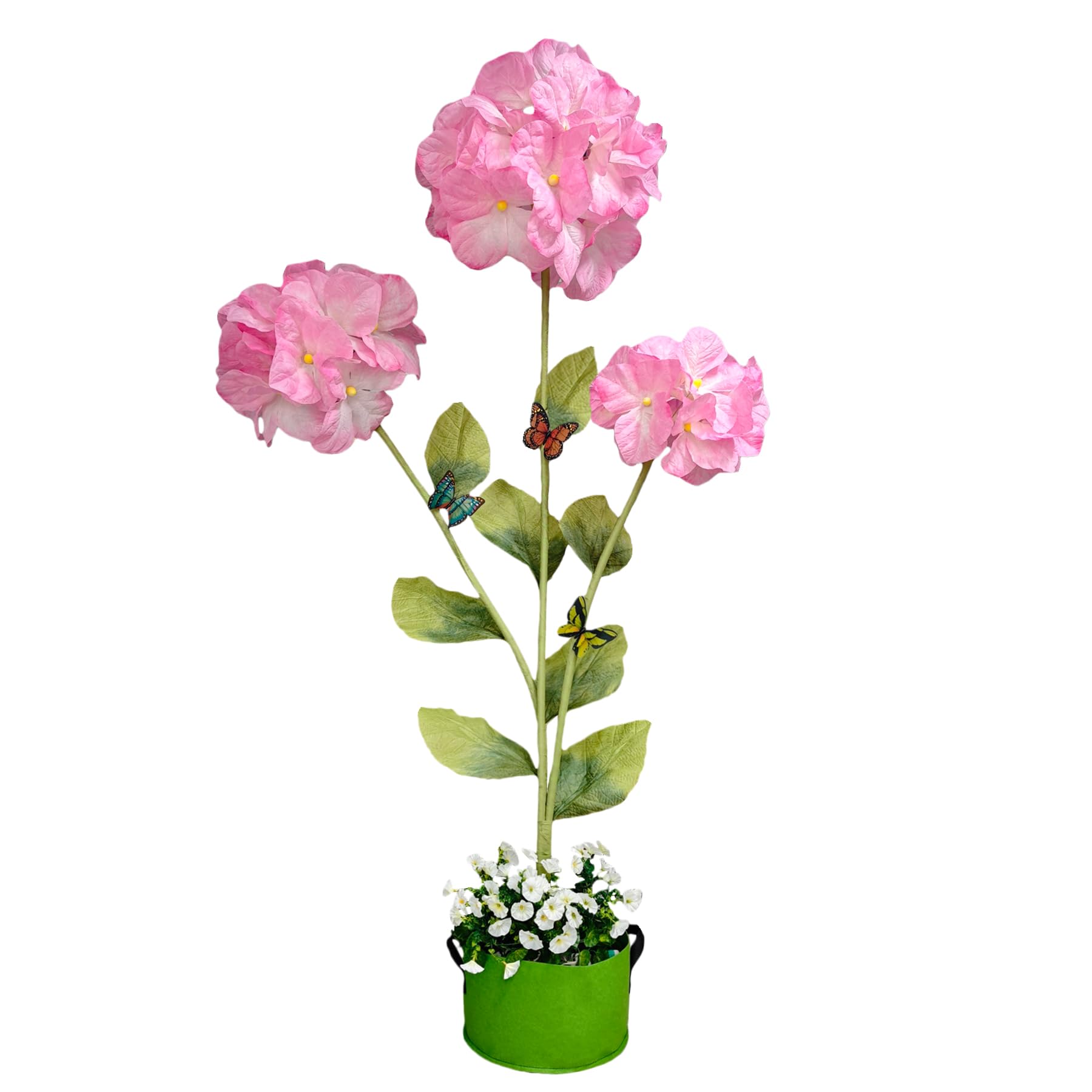 6.5 FT Giant Artificial Hydrangea Flowers for decoration - 3 Large Pink Lifelike Blooms, Giant flowers with stand, Waterproof, Wind Resistance Sturdy Stable Base for Outdoor Wedding Garden Decor