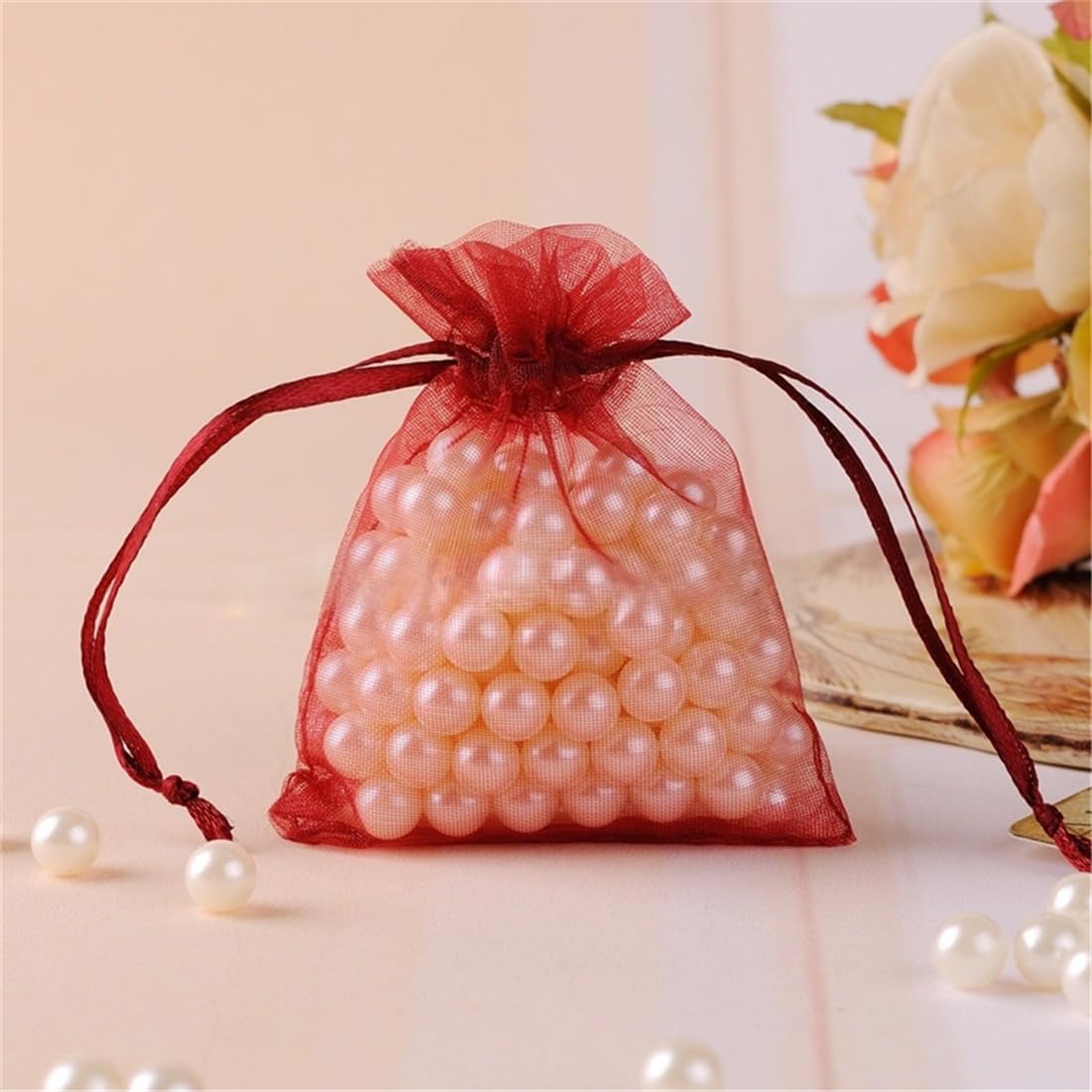 Lot de 350 sacs cadeaux en organza - 17 x 23 cm - Sacs cadeaux de mariage - Sacs à bijoux avec cordon de serrage - Grand organza - Lavande - Pour bijoux, cadeaux, bonbons (bordeaux)