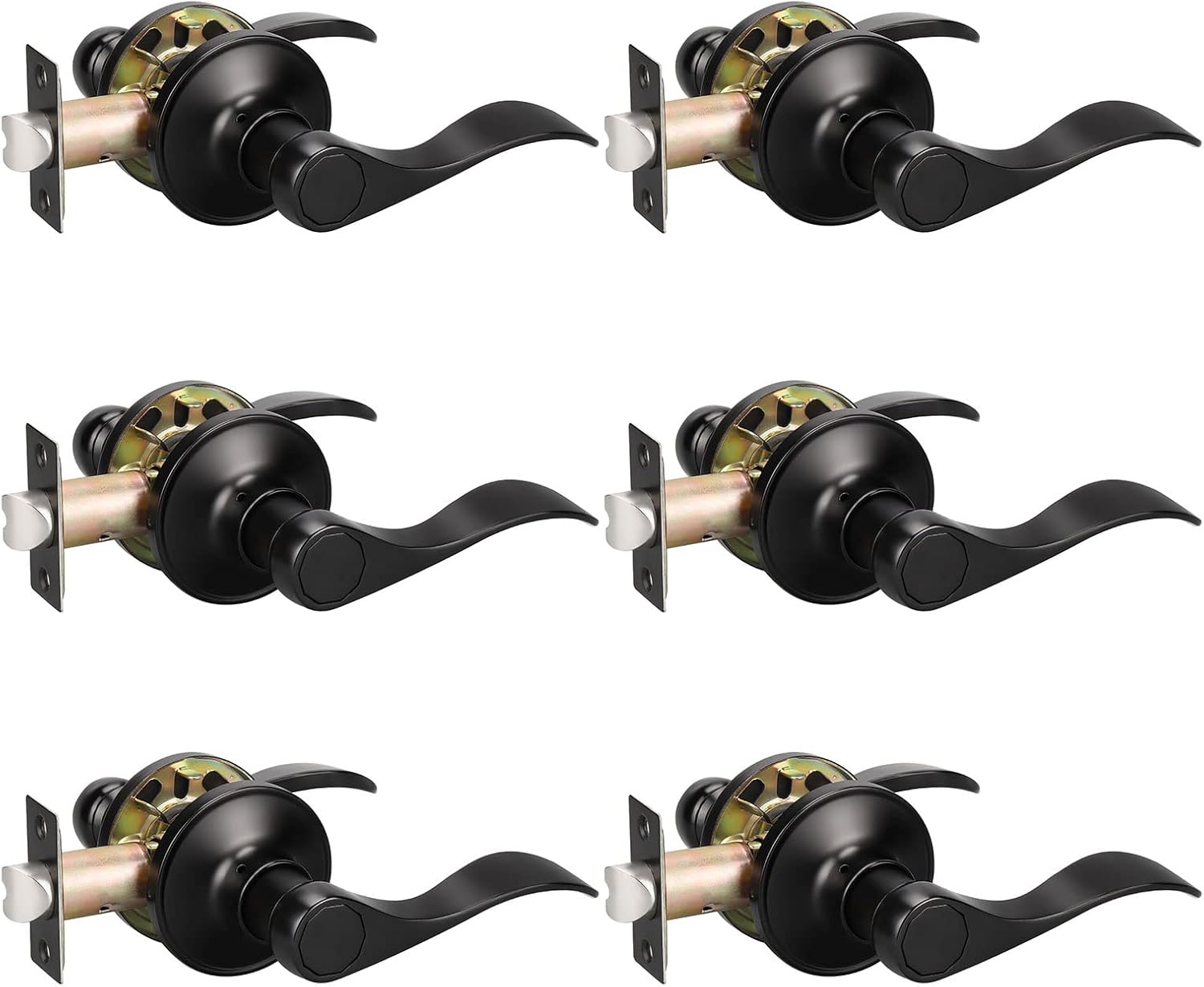 KNOBWELL 6 Pack Matte Black Door Knobs Interior Passage Door Levers for