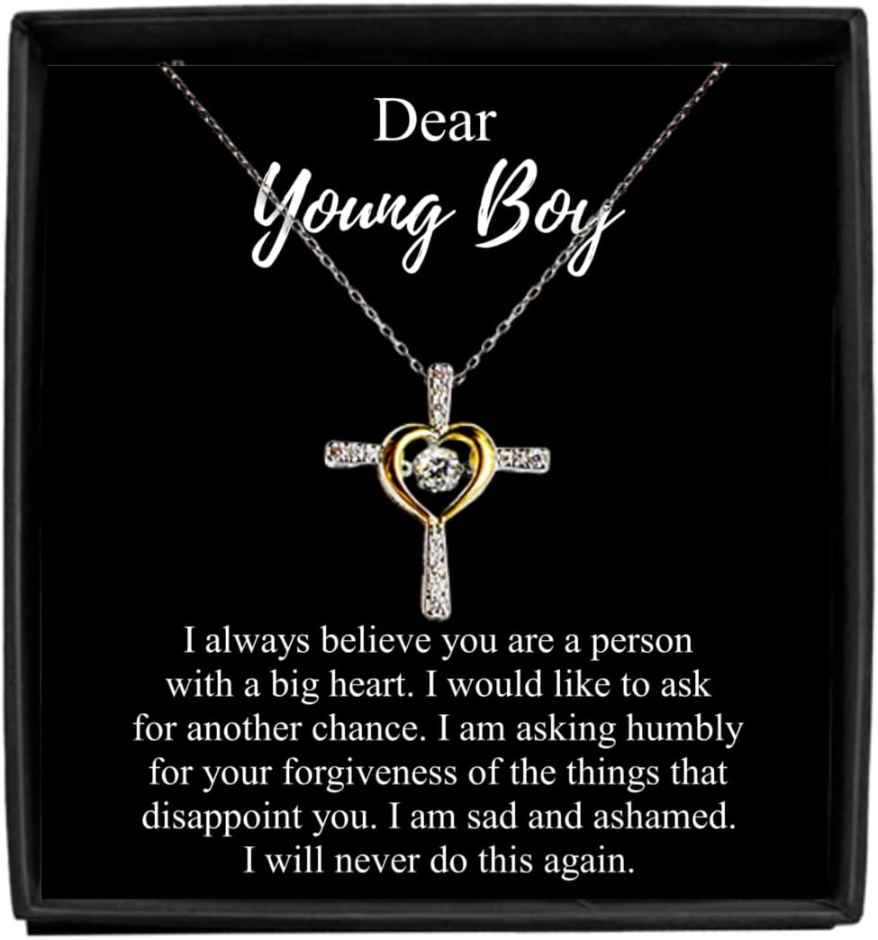 EzGift Forgive Me Young Boy Necklace Apologize Gift Forgiveness Present Idea Ask For Another Chance Pardon Quote Jewelry Sterling Silver With Box
