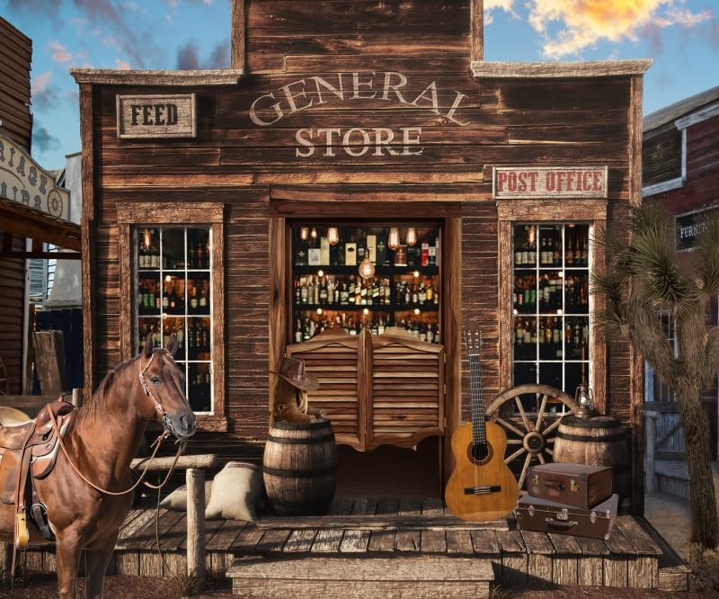 Pnylzzyxh Western Cowboy Backdrop Wild West Horse General Store Feed Post Office Backdrop Boys Theme Photo Backdrop Banner Photography Background