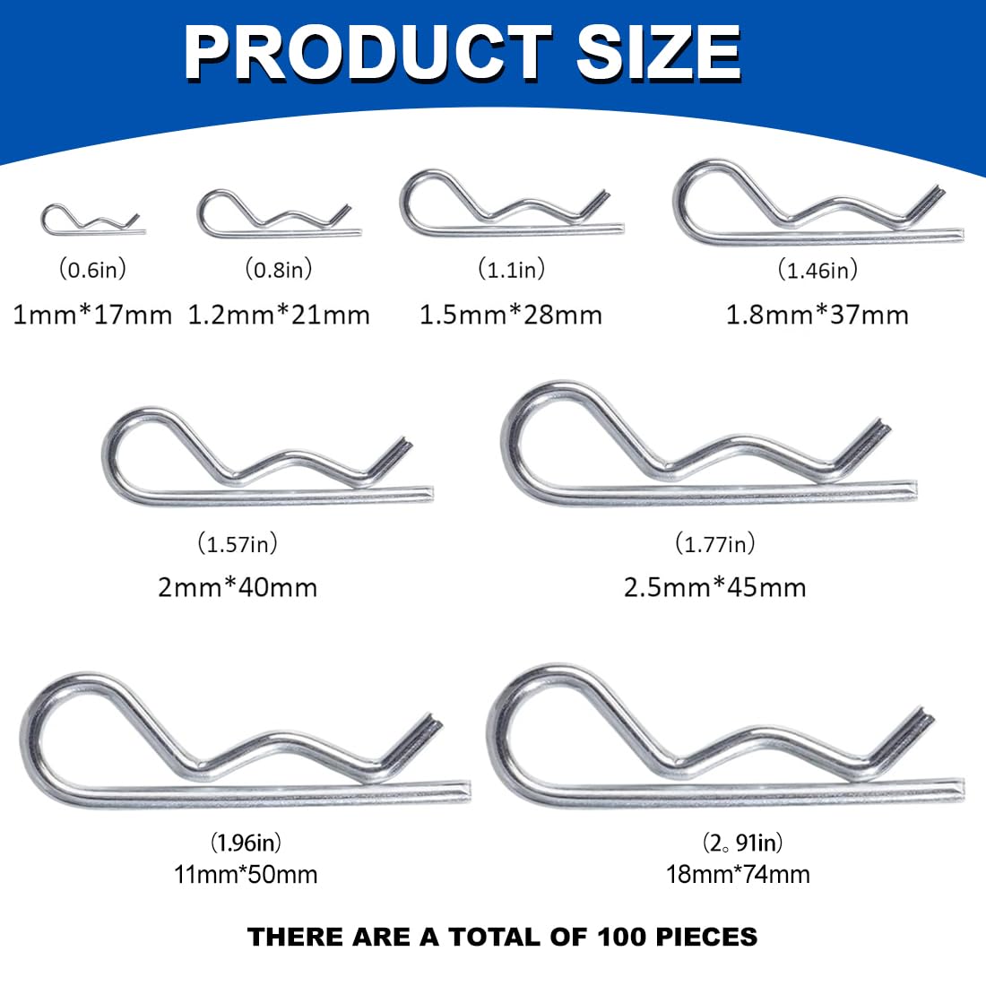 Set di 100 Pezzi Coppiglie Spaccate, Assortimento Completo per Manutenzione Trattori Auto Rimorchi, Scatola Resistente