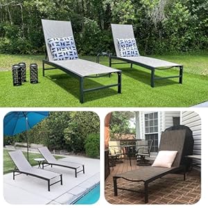 Pellebant Outdoor Lounge Chairs Set of 2 Patio Aluminum Chaise Lounge with Adjustable Backrest Rustproof Pool Lounge Chairs for Pool Deck Sunbath2pcsGreyBrown