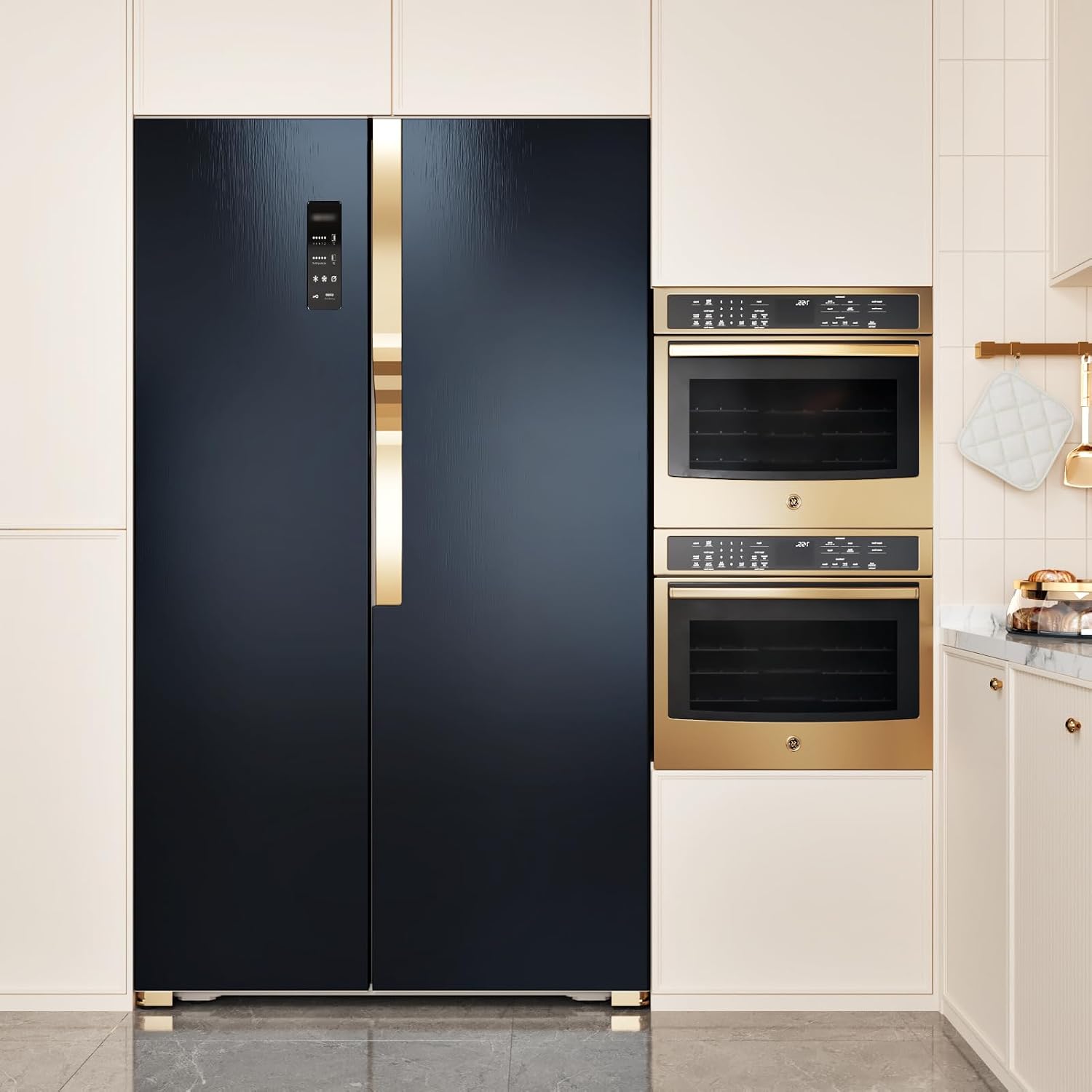 WESTICK Brushed Blue Stainless Steel Contact Paper Waterproof Thick Navy Metallic Peel and Stick Wallpaper Removable Appliance Contact Paper for Kitchen Countertops Dishwasher Fridge Cover 15.8"x 394"