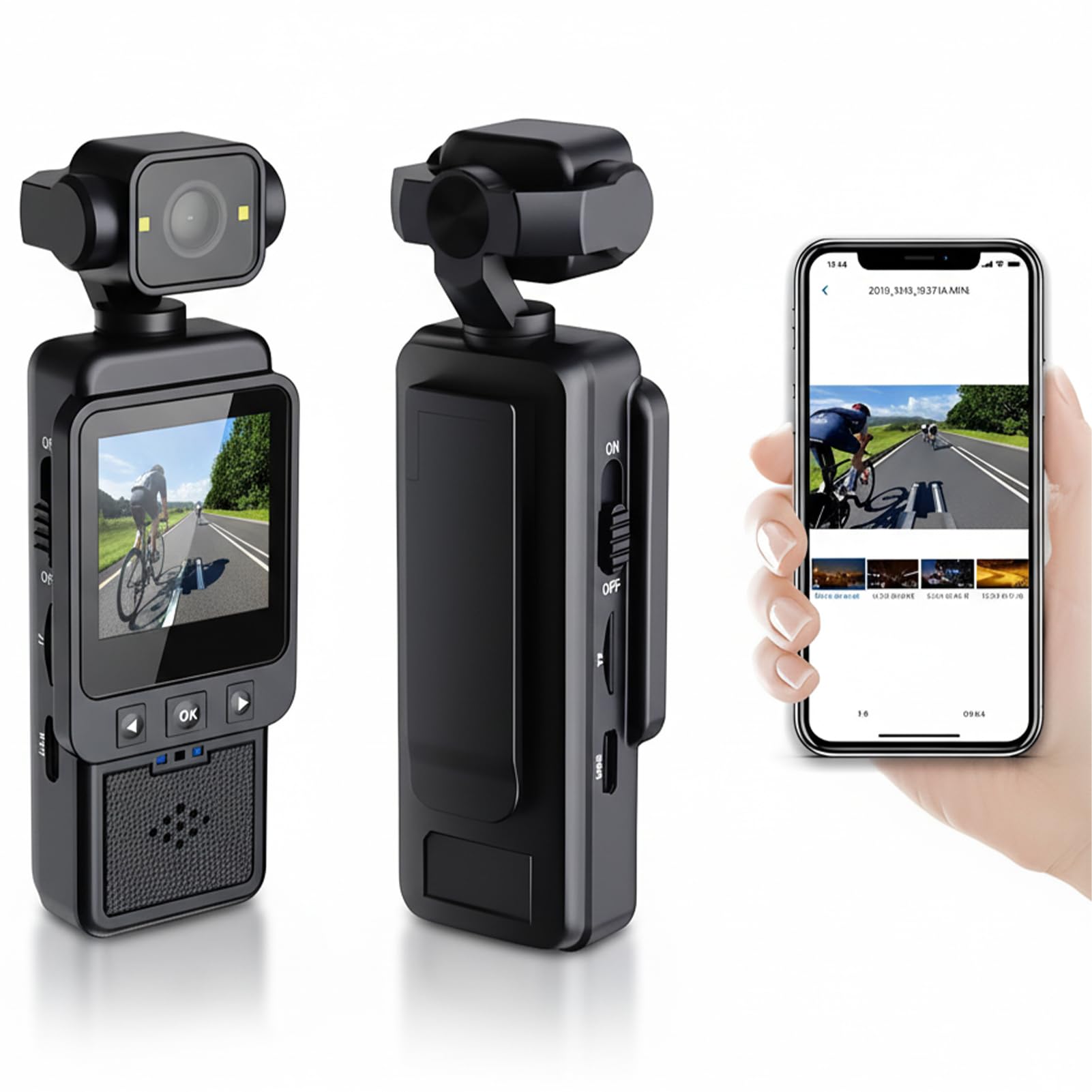 4K-Körperkamera, HD-WLAN, 180 Grad Drehbares Objektiv, Handkamera mit 1,3-Zoll-HD-Bildschirm, LED-Licht, APP für Outdoor-Sportreisen