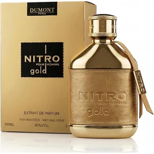 Dumont Nitro Gold Extrait De Parfum 3.4 Fl. Oz | Long Lasting Unisex Perfume | Citrus Woody Amber Fragrance | Premium Luxury Scent for Men