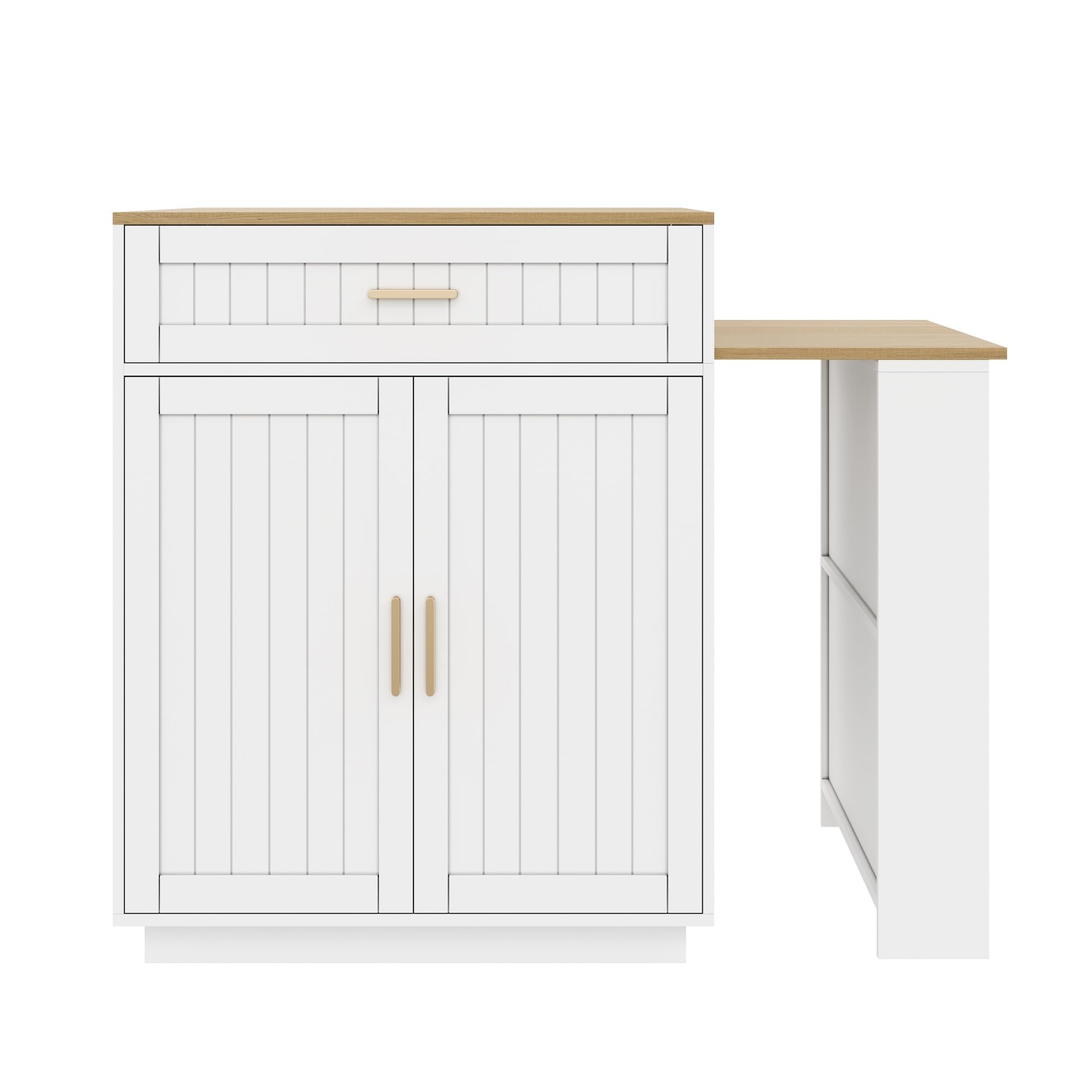 Mobile a isola da cucina, tavolo da bar allungabile con spazio e ruote, mobile da cucina con cassetti e mensola, 121,5-192 x 70 x 92 cm, bianco