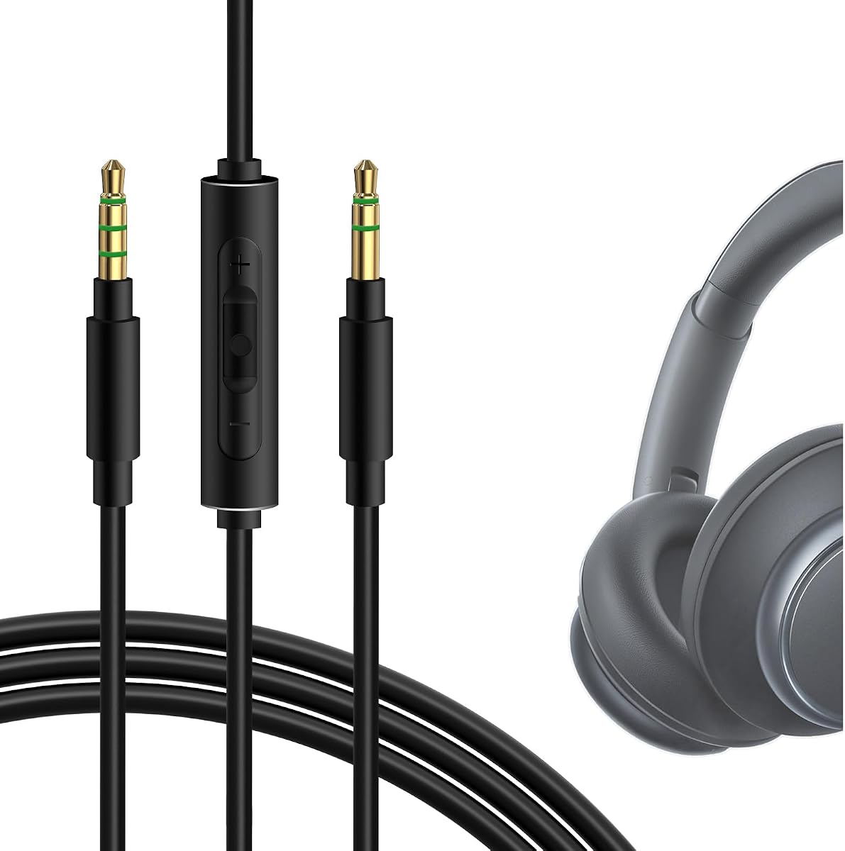 GEEKRIA Cable de audio con micrófono y control de silencio compatible con auriculares Anker Soundcore Space One Pro, Q45, Q35, Q30, Q20, Q11i, Life 2 Neo, COWIN E7, cable estéreo de repuesto (4 pies/1,2 m)