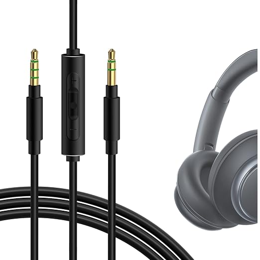 GEEKRIA Audio Cable with Mic and Mute Control Compatible with Anker Soundcore Space One Pro, Q45, Q35, Q30, Q20, Q11i, Life 2 Neo, COWIN E7 Headphones, Replacement Stereo Cord (4 ft / 1.2 m)