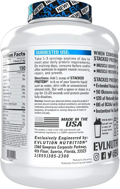 Evlution Nutrition Stacked Protein Protein Powder with 25 Grams of Protein, 6 Grams of BCAAs and 5g of Glutamine (Vanilla Ice Cream, 5 LB) image 5