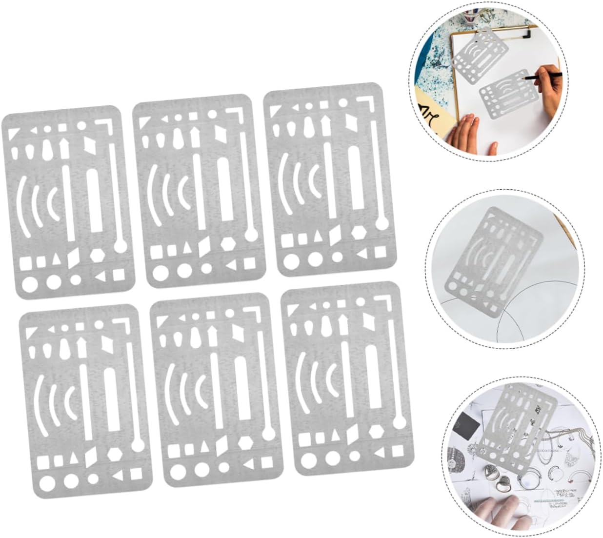 SEWACC 6Pcs Stainless Steel Erasing Shield Template for Artists and Designers Letter Eraser Shield Drawing Drafting Tool Portable and Reusable Craft Stencils