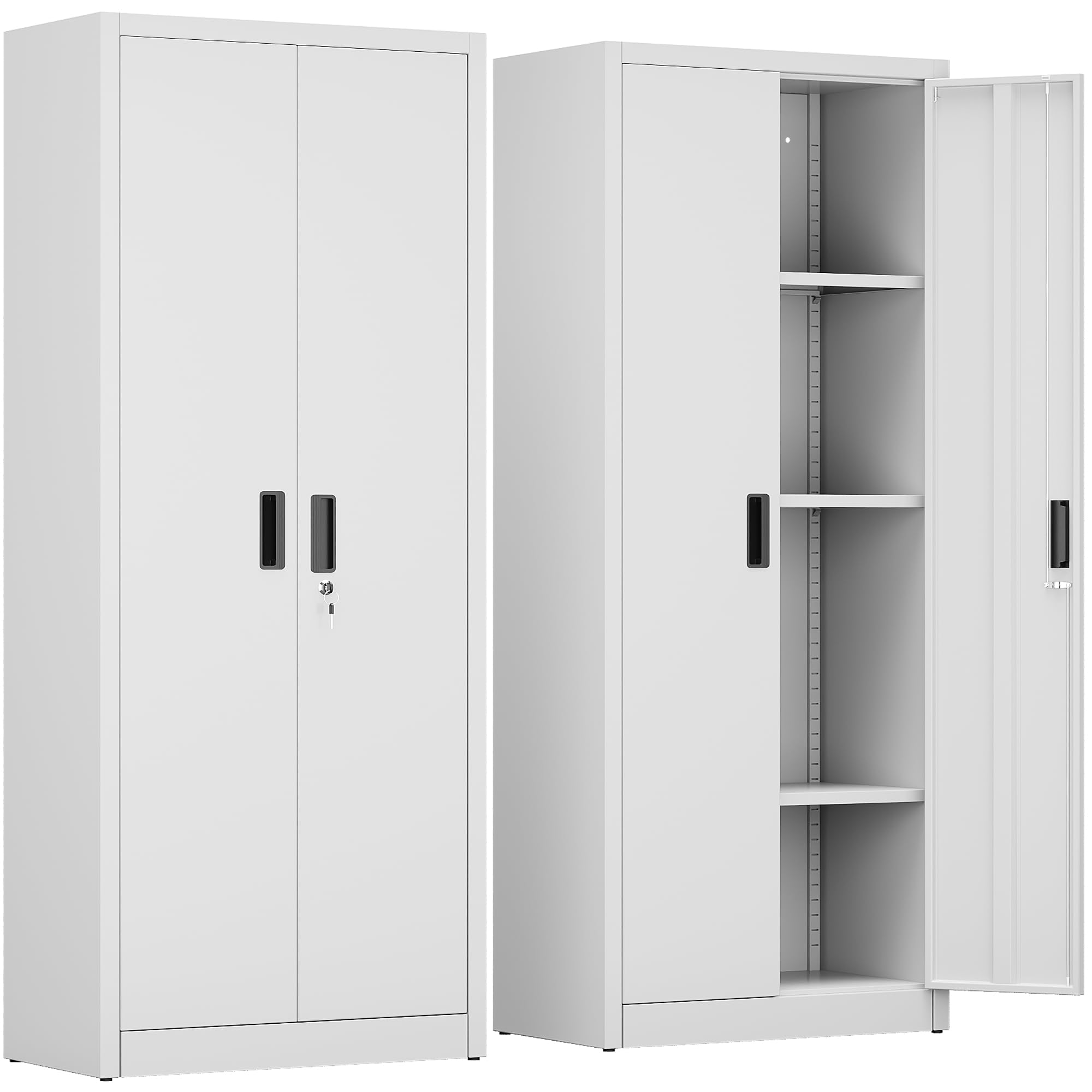 FlairVibe Metal Storage Cupboard with 2 Door and 3 Adjustable Shelves,170CM Lockable Storage Cabinet,Garage,Home,Office,Easy Assemble Required(White)