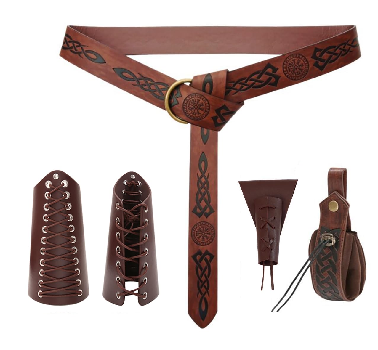Akokvlar Conjunto de 10 piezas de disfraz de pirata medieval para hombre, pantalones vikingos con bandas en el tobillo