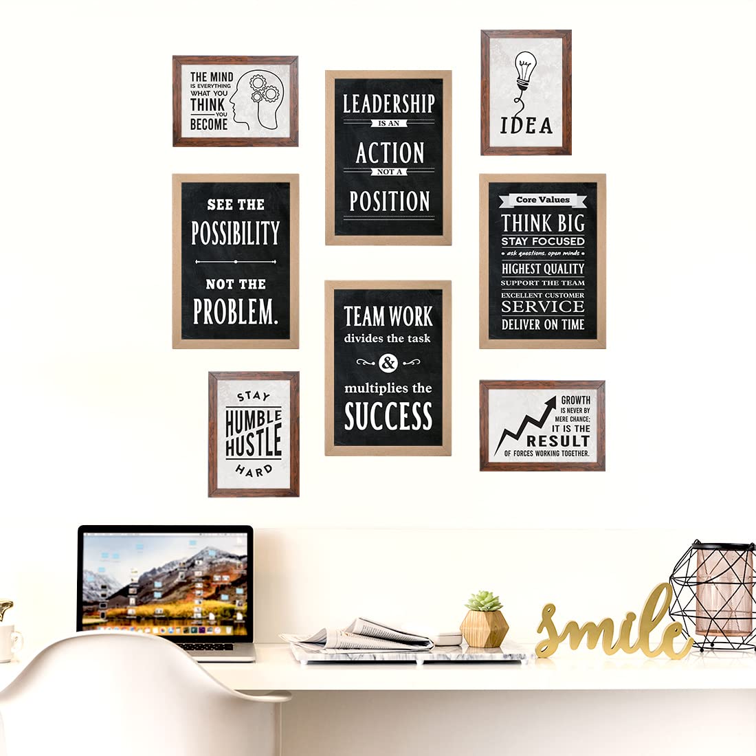 Chaka Chaundh Marcos de citas de oficina, marcos de pared con citas motivacionales para oficina, marco de pared con citas de negocios, póster de pared con citas de oficina (juego de 8, citas de