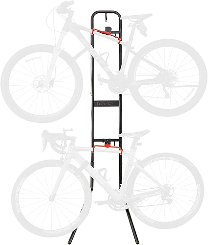 YueTong Standing Bike Rack Garage for Bicycle Storage,Indoor Bike Storage Holds 2 Bikes With Free Wheel Straps.Gravity Bike Rack no Drill,Heavy Duty