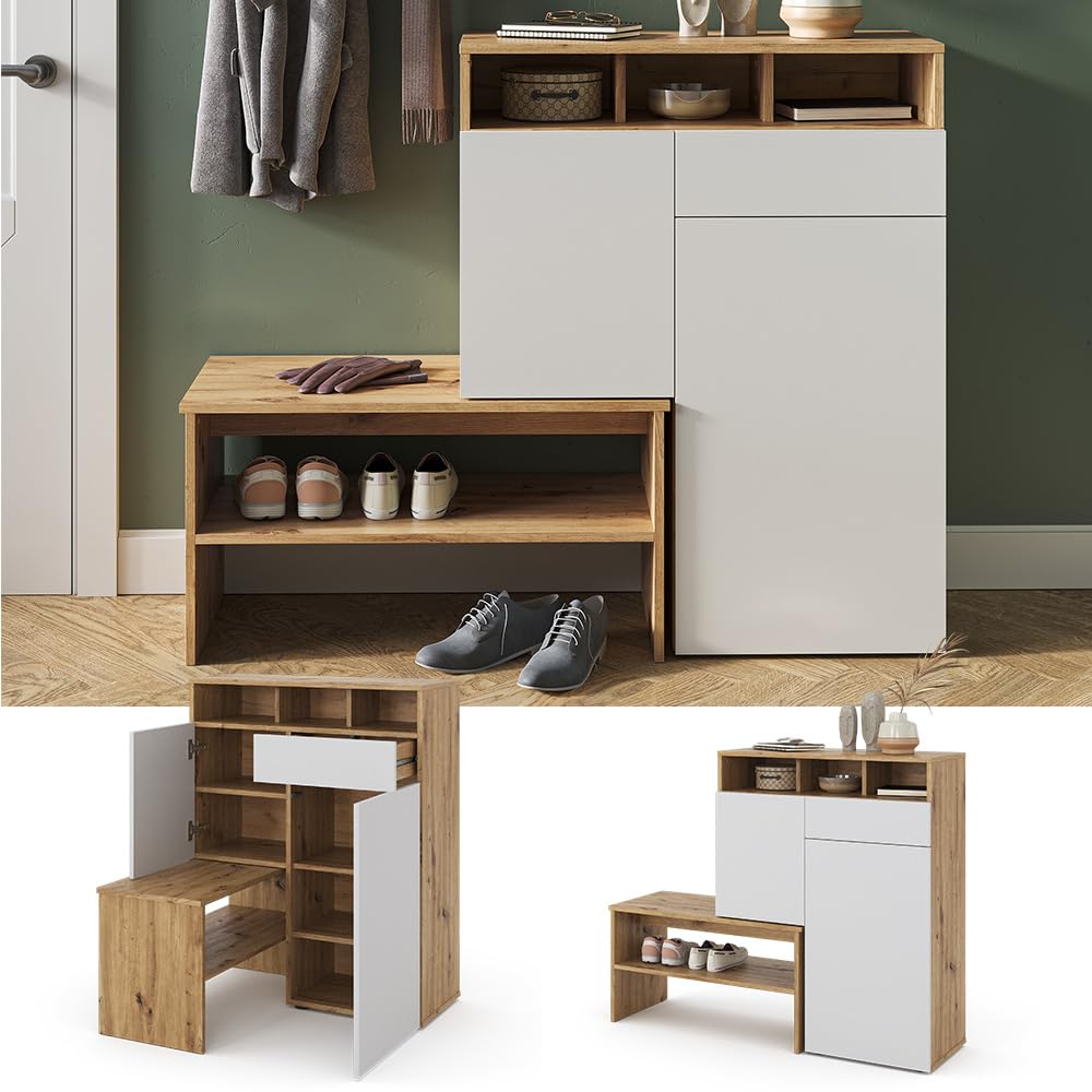 Vicco Schuhschrank Selena, Braun, 124.5 x 102 cm | mit Sitzfläche und variablen Ablageflächen