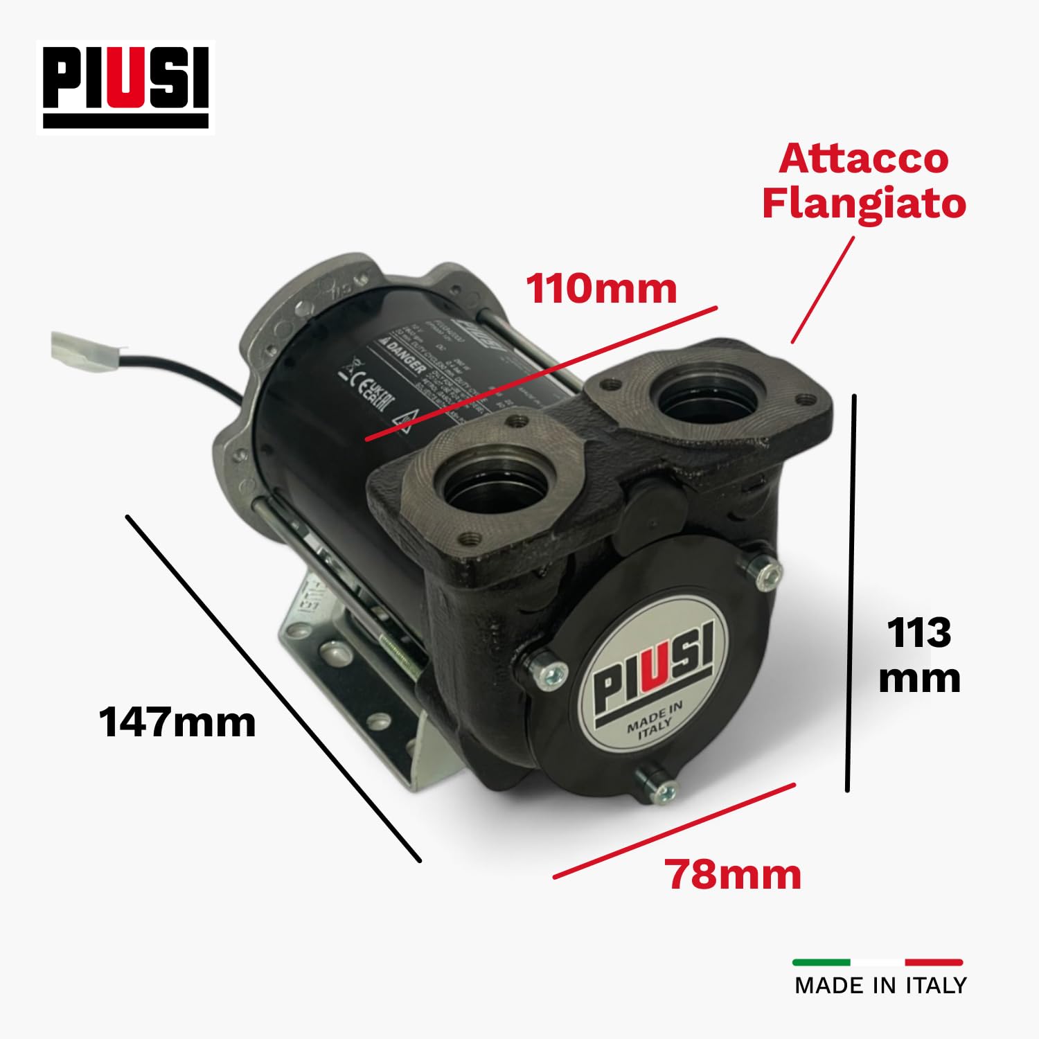 PIUSI Pompa Travaso Gasolio Autoadescante Elettrica - 50 L/min 12V, Per Batteria, Attacco Flangiato | BP3000 (F00342000)