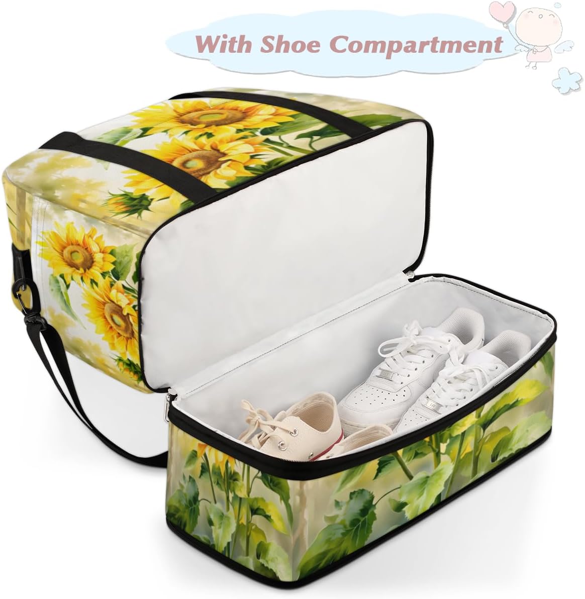 QsirBC Classic Sunflower Texture Gym Bag for Women Duffle Tote with Shoes Compartment Men Weekender Duffel for Dance Travel Sports Swimming Overnight