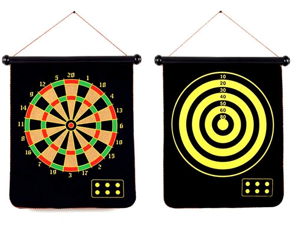 SLYK Magnetic Dart Board Game for Kids to Adults, Double Sided Magnet Dart Board with 6 Non Pointed Magnetic Darts (19 INCH)